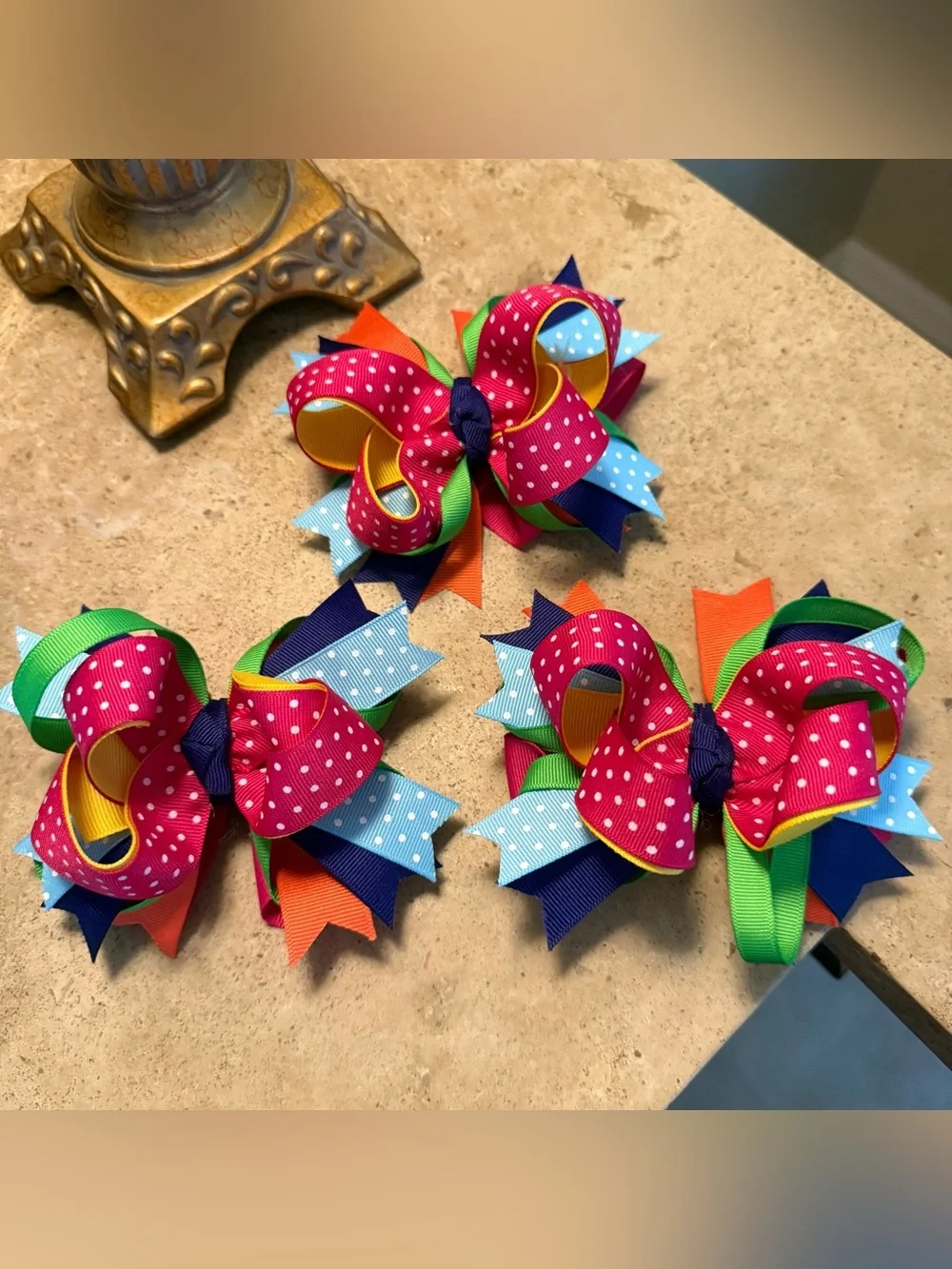 Kids Multicolor Polka Dot Ribbon Hair Bows - Set of 3